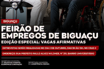 Biguaçu realiza feirão de empregos com vagas afirmativas no dia 2 de outubro
