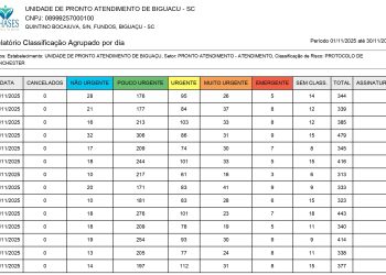 UPA 24 HORAS de Biguaçu realizou 6.970 atendimentos pouco urgente e não urgente de baixa complexidade no mês de NOVEMBRO/ 2025