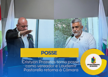 Cristyan Prazeres toma posse como vereador e Laudemir Pastorello retorna à Câmara de Biguaçu
