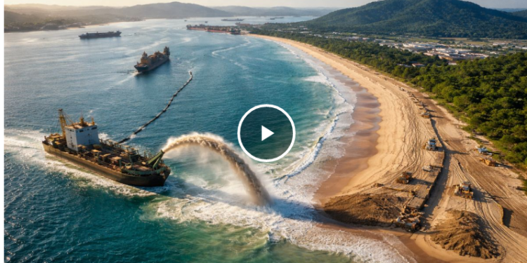 Brasil remove 18 milhões de toneladas de areia do fundo do mar em uma megaoperação para o maior alargamento de praia já feito no país em Santa Catarina